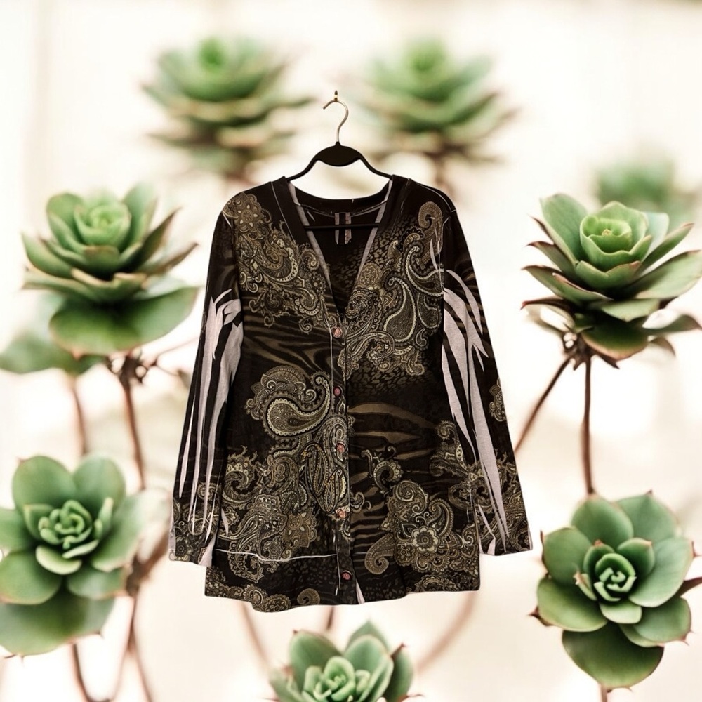 New Mix Vintage Paisley/Floral Print Knit Cardigan - Picture 7 of 16